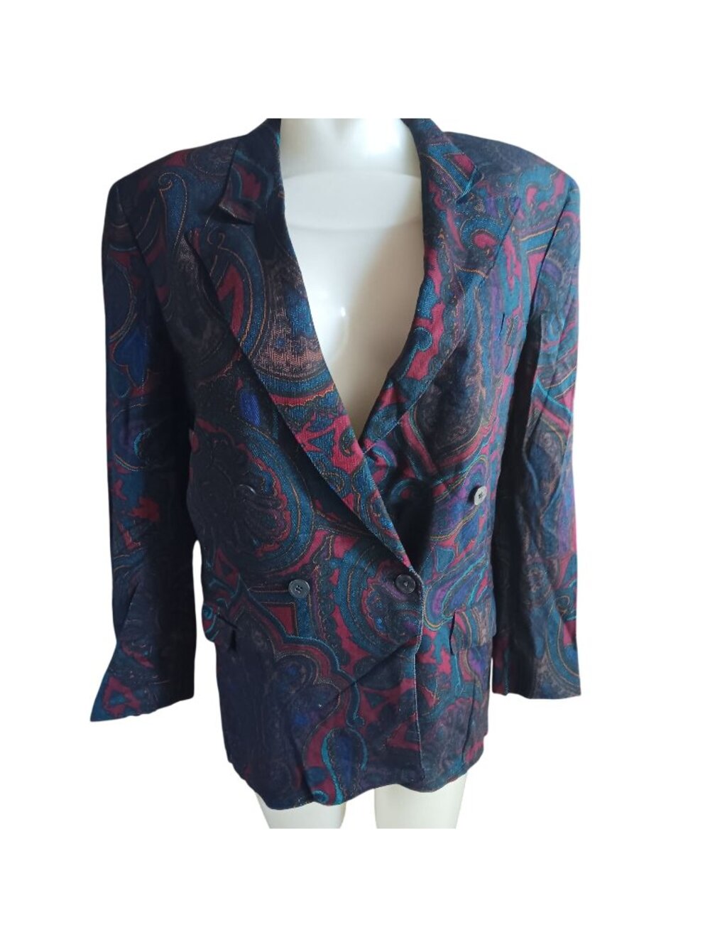 True Vintage Small 6 Boho Blazer Jacket 1980's Paisley Double-Breasted USA